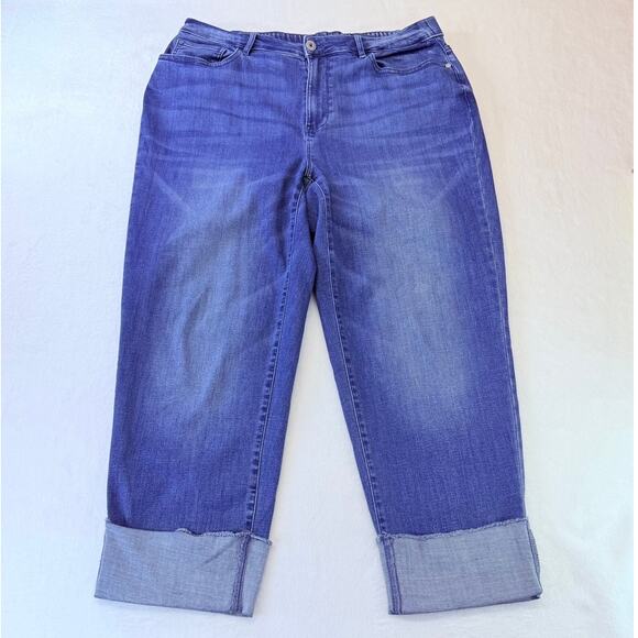 J.Jill Denim - J.Jill Women's High Rise Straight Leg Blue Denim Jeans Size 18 Cuffed Cotton